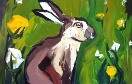 Gemälde mit Hase und Wiese